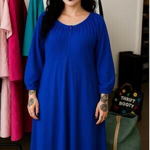 Vintage Royal Blue Fleece Nightgown w/ Pockets – Cozy & Bold XL/2XL